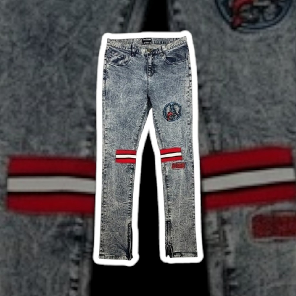 Pink Dolphin Peace and Prosperity Acid Wash Jeans 34 Blue Zipper Ankle Pants